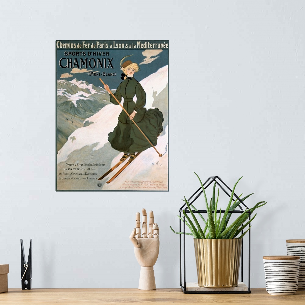 A bohemian room featuring Sports dHiver Chamonix, Mont Blanc, Vintage Poster, by Abel Faivre