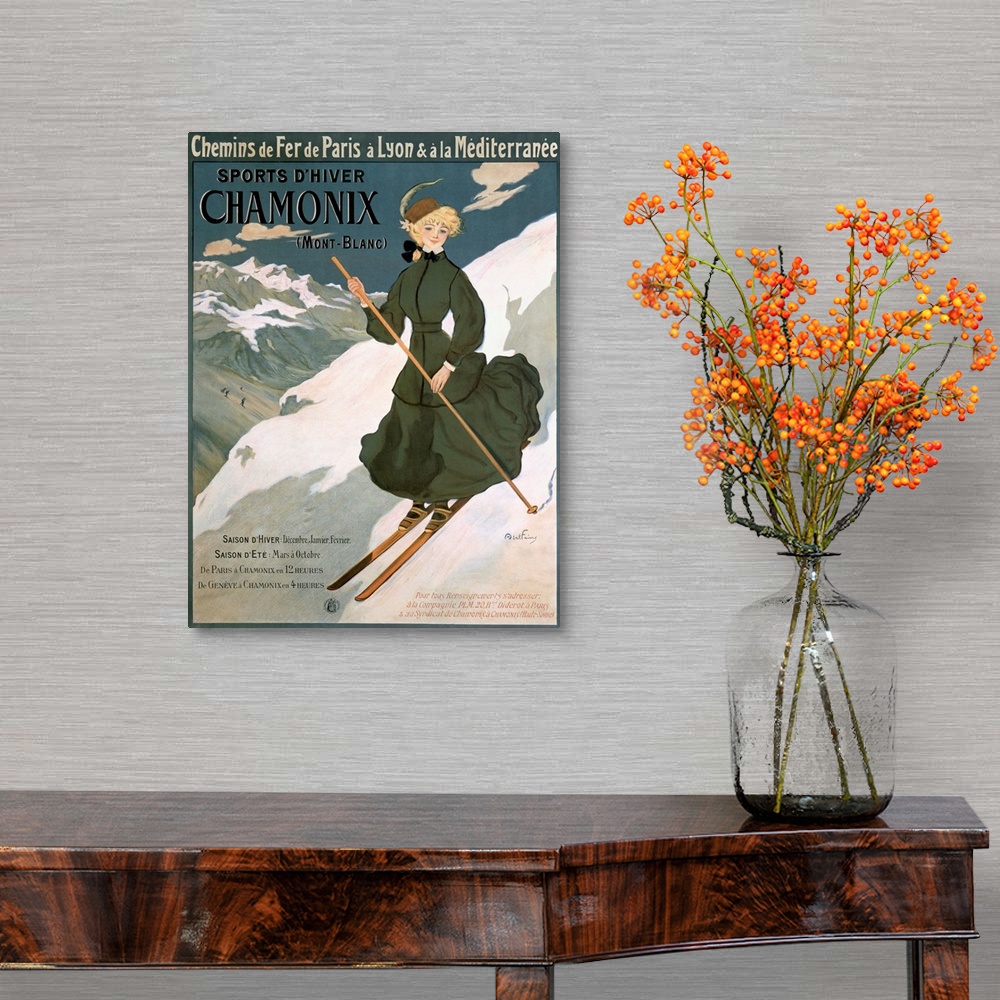 A traditional room featuring Sports dHiver Chamonix, Mont Blanc, Vintage Poster, by Abel Faivre