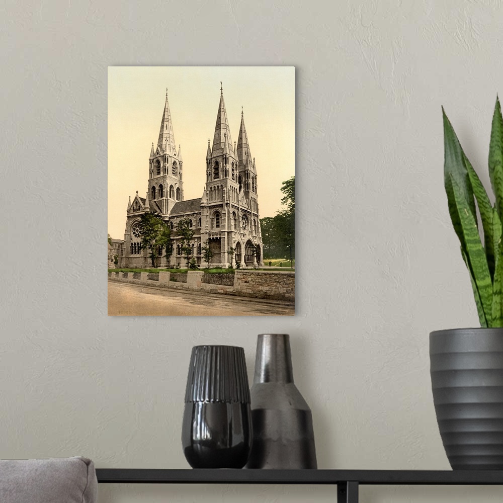 A modern room featuring Hand colored photograph of St. Finbarros cathedral, country cork, Ireland.