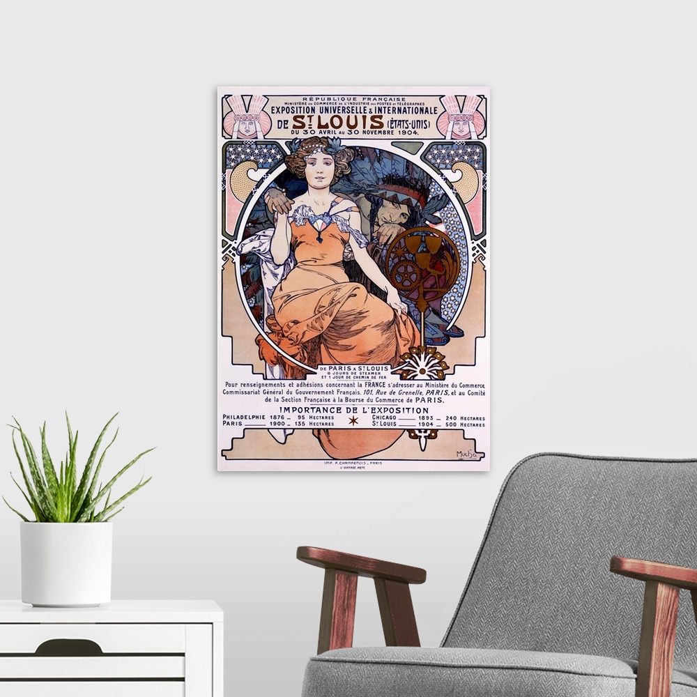 A modern room featuring French Vintage Poster