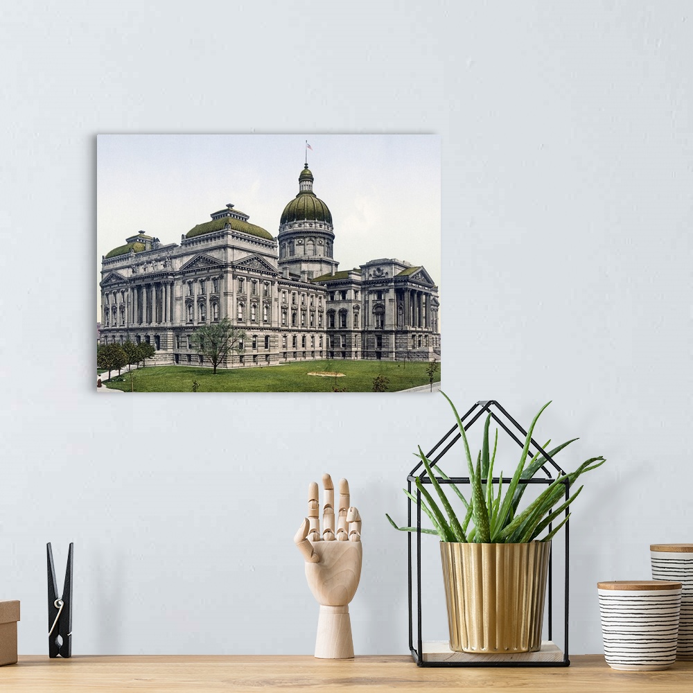 A bohemian room featuring State House Indianapolis Indiana Vintage Photograph