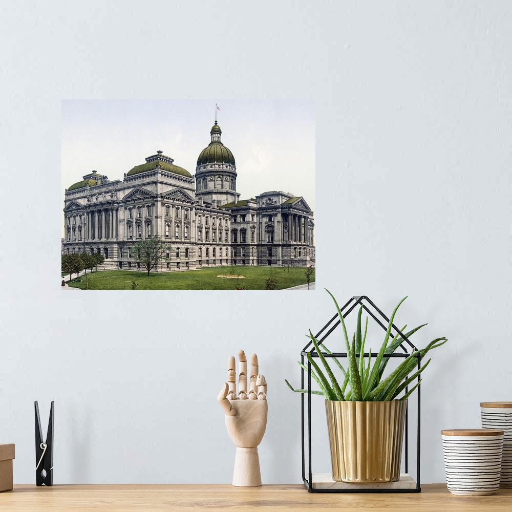 A bohemian room featuring State House Indianapolis Indiana Vintage Photograph