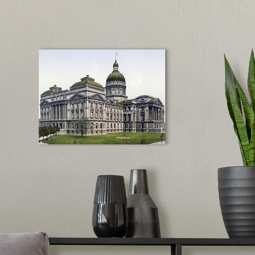 A modern room featuring State House Indianapolis Indiana Vintage Photograph