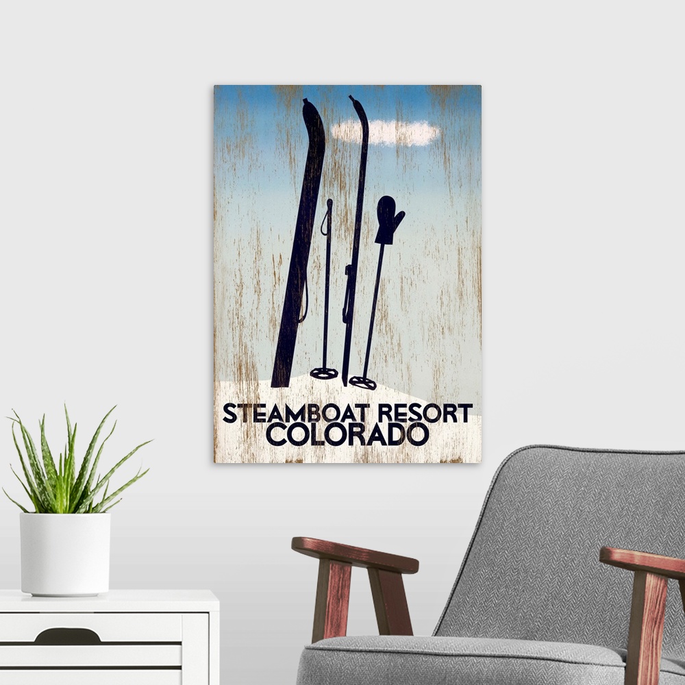 A modern room featuring Steamboat resort Colorado Vintage Advertising Poster