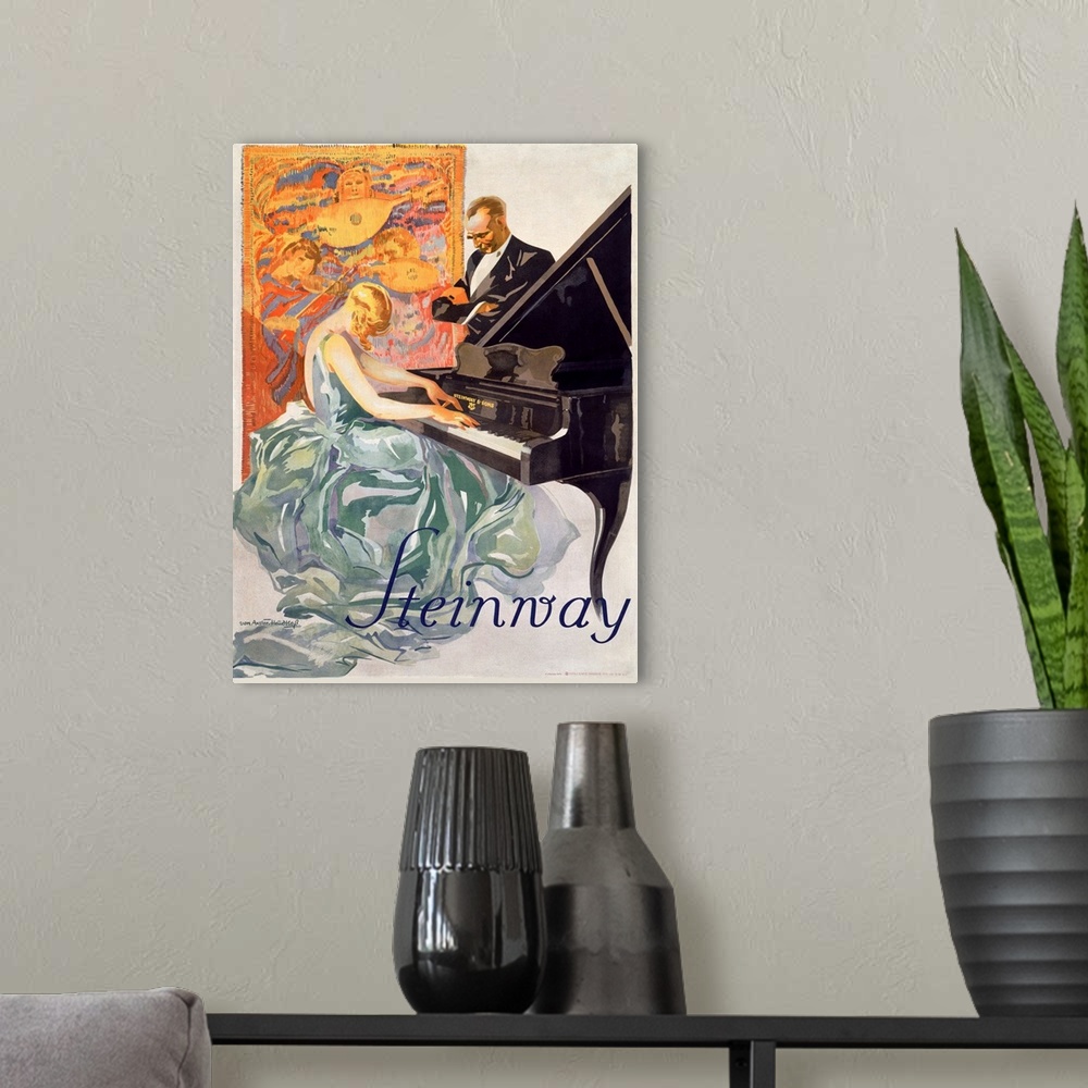 A modern room featuring Steinway, Vintage Poster, by Werner Von Axster Heudtlass