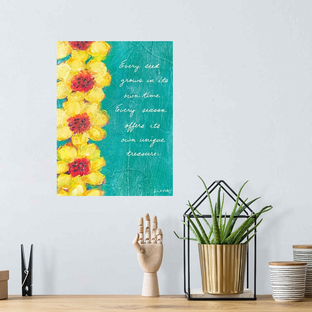 A bohemian room featuring Sunflower Inspirational Print