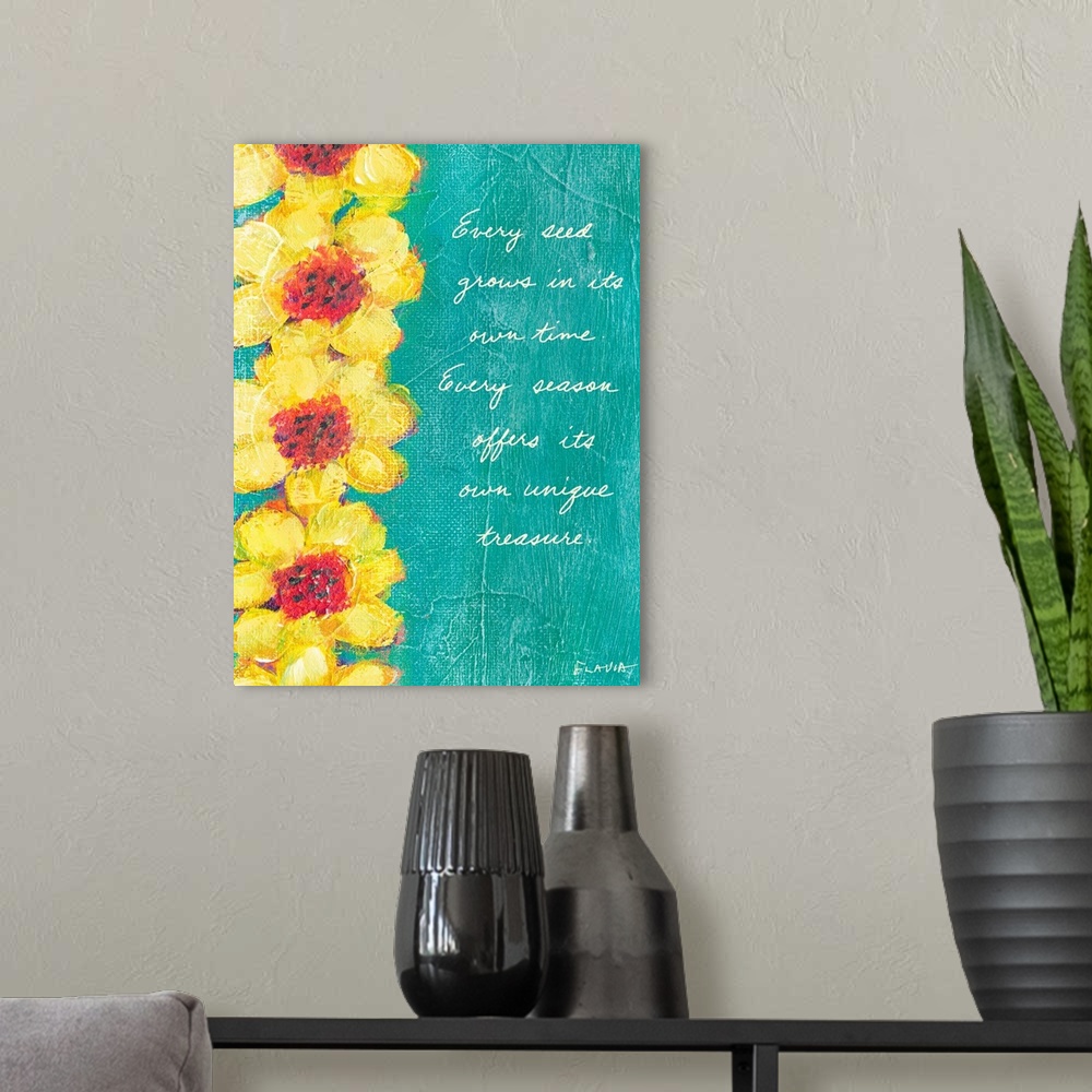 A modern room featuring Sunflower Inspirational Print