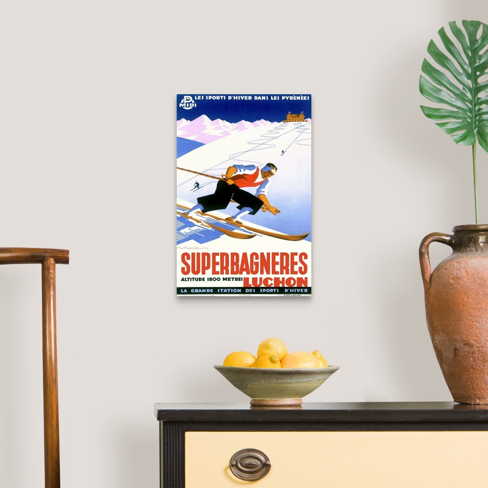 A traditional room featuring Superbagneres, Skier, Vintage Poster, by Gaston Gorde