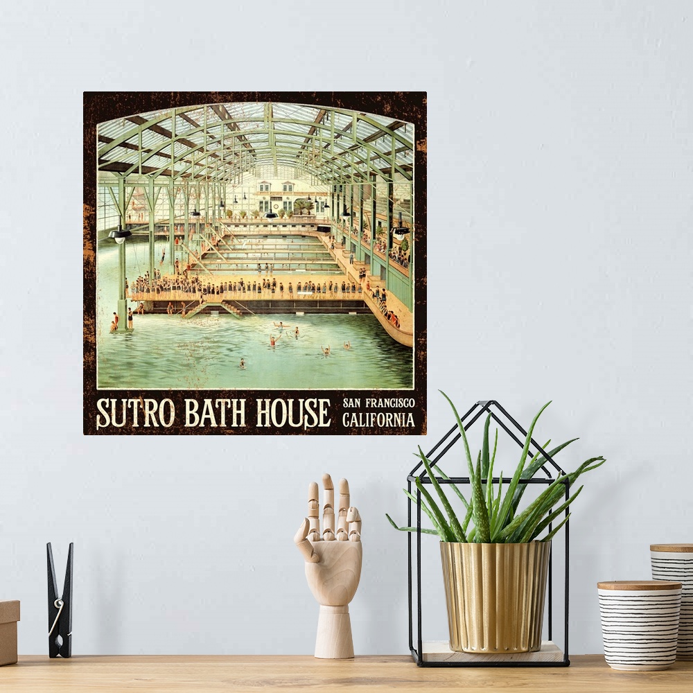 A bohemian room featuring Sutro Bath House San Francisco Vintage Advertising Poster