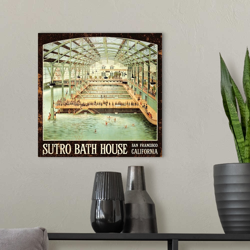 A modern room featuring Sutro Bath House San Francisco Vintage Advertising Poster