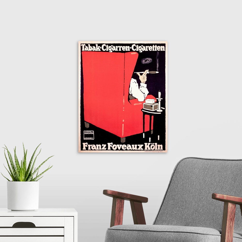 A modern room featuring Tabak, Cigarren, Cigaretten, Vintage Poster, by Ludwig Hohlwein