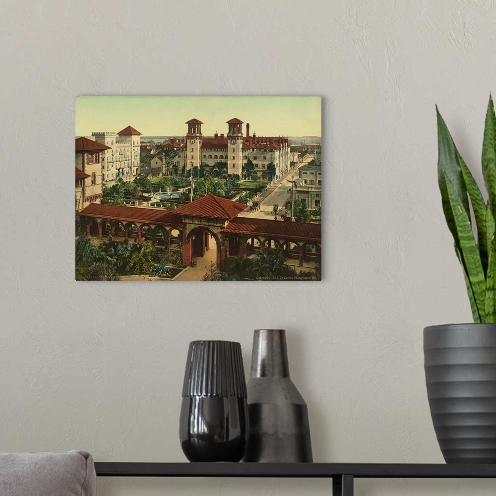 A modern room featuring Hand colored photograph of the alcazar, St. Augustine.