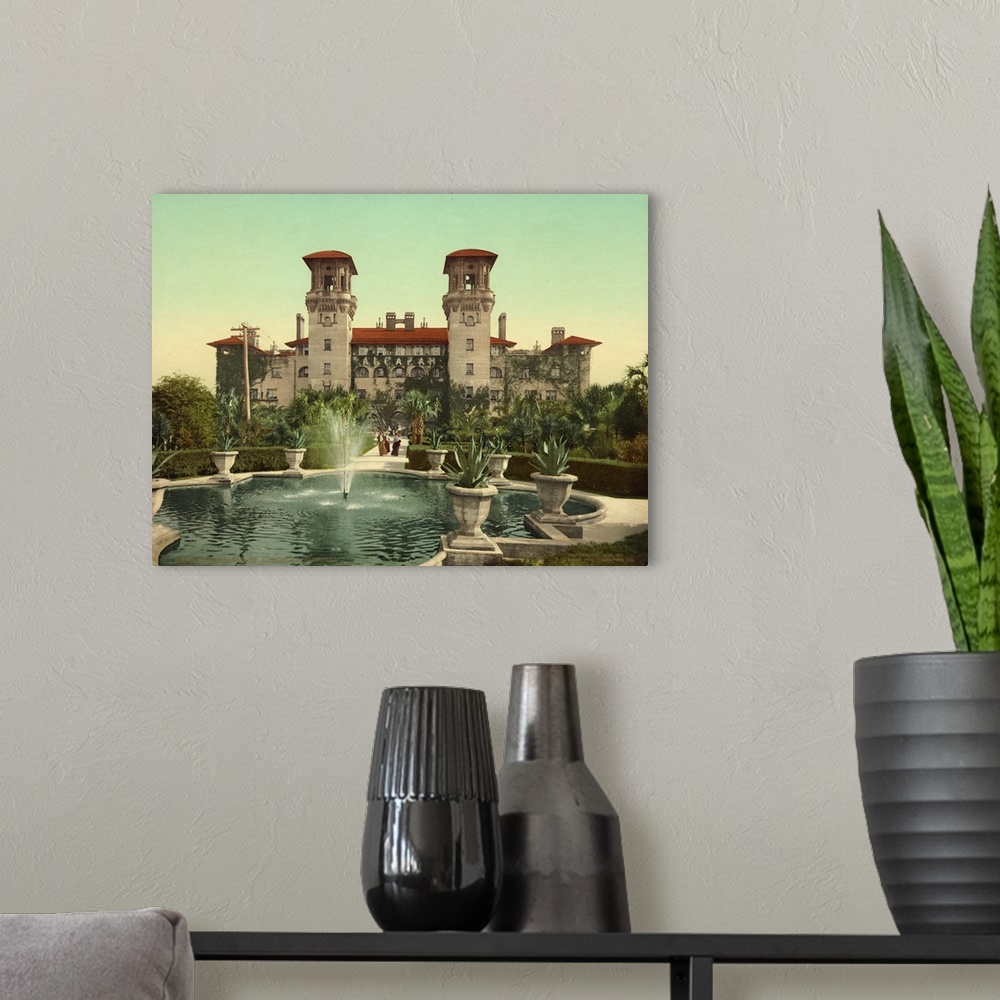 A modern room featuring Hand colored photograph of the alcazar, St. Augustine, Florida.