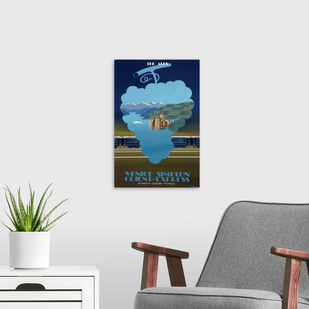 A modern room featuring The Alps, Venice Express, Vintage Poster, by Pierre Fix Masseau