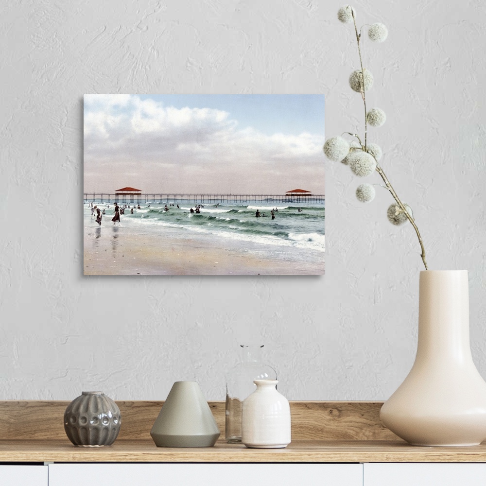 A farmhouse room featuring The Beach at Old Orchard Maine Vintage Photograph
