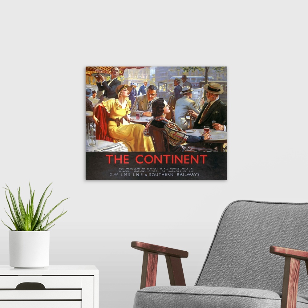 A modern room featuring The Continent Cafe Vintage Advertising Poster