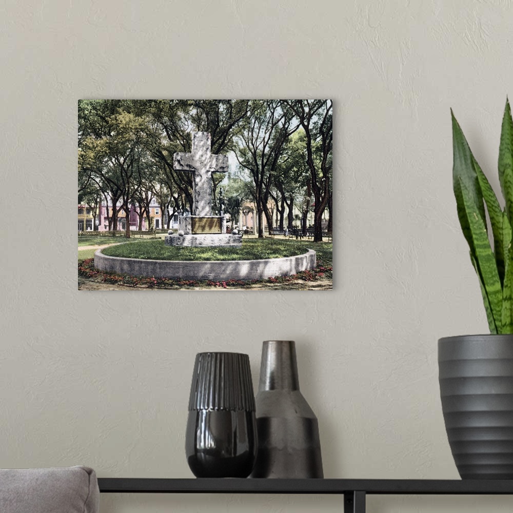 A modern room featuring The Cross Bienville Park Mobile Alabama Vintage Photograph