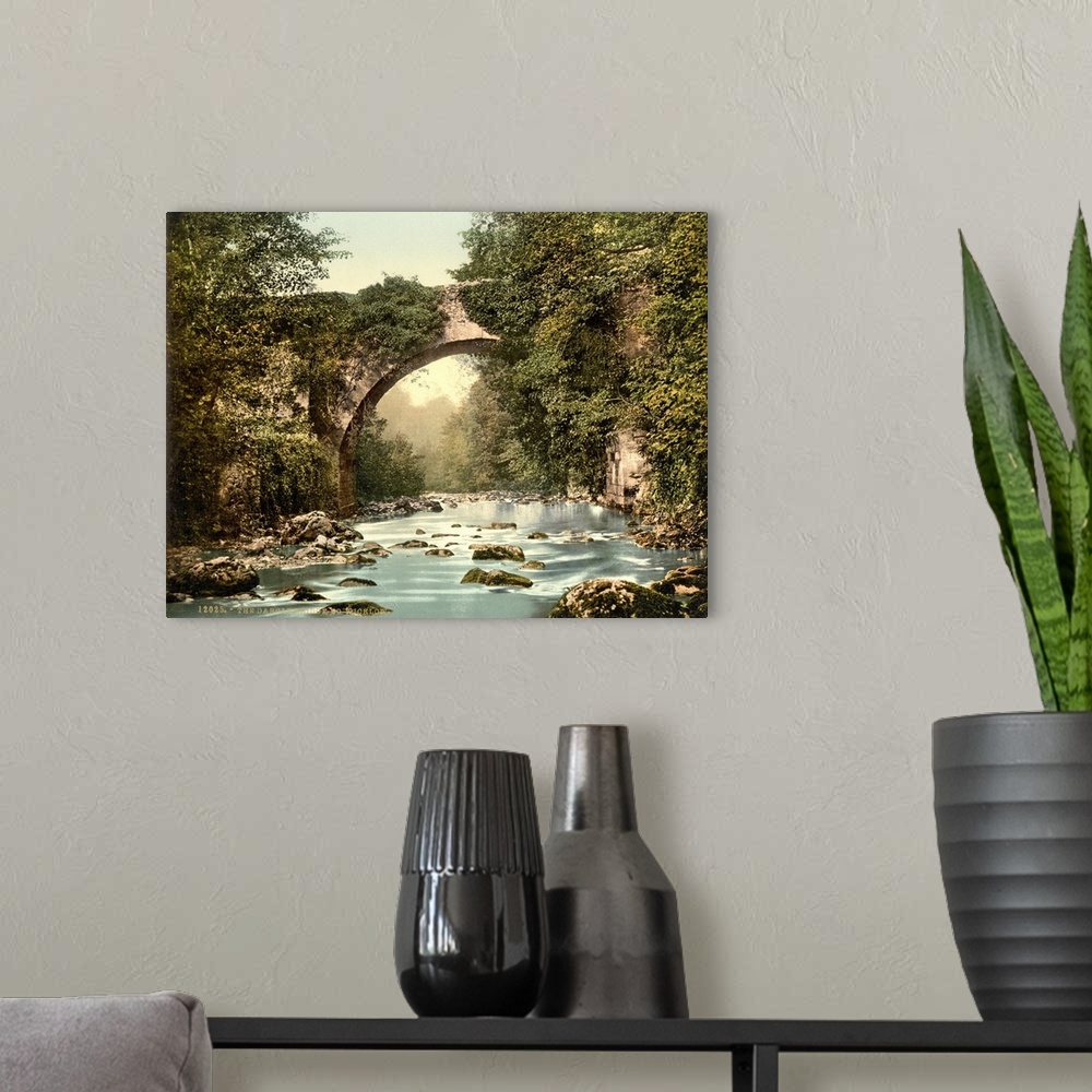 A modern room featuring Hand colored photograph of the Dargle bridge, country Wicklow, Ireland.