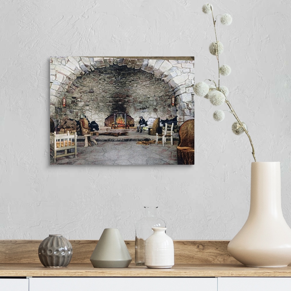A farmhouse room featuring The Fire Place Hermits Rest Grand Canyon Arizona Vintage Photograph