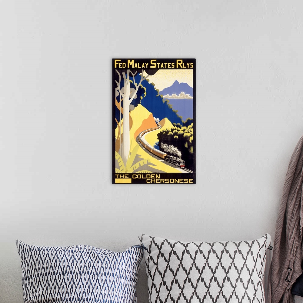 A bohemian room featuring The Golden Chersonese, Fed Malay States Rlys, Vintage Poster