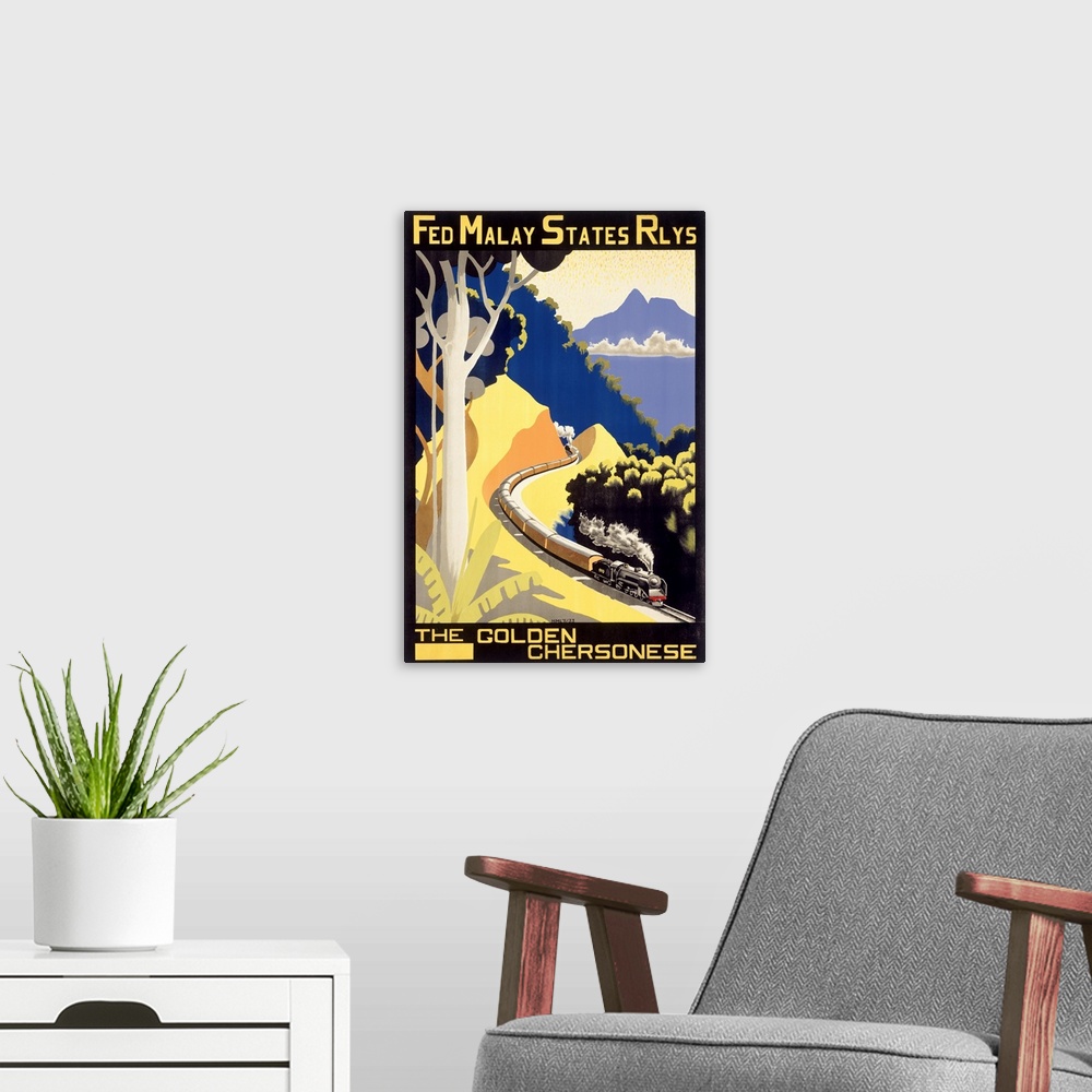 A modern room featuring The Golden Chersonese, Fed Malay States Rlys, Vintage Poster