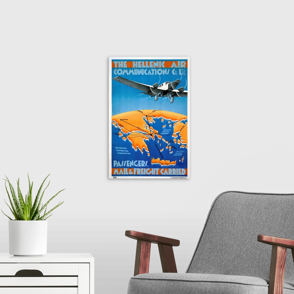 A modern room featuring The Hellenic Air, Mail & Freigh Carried, Vintage Poster
