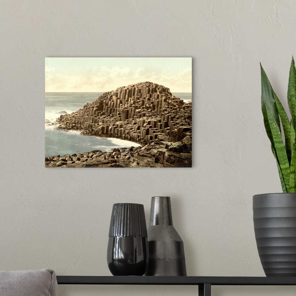 A modern room featuring Hand colored photograph of the honeycombs, giant's causeway, country Antrim, Ireland.