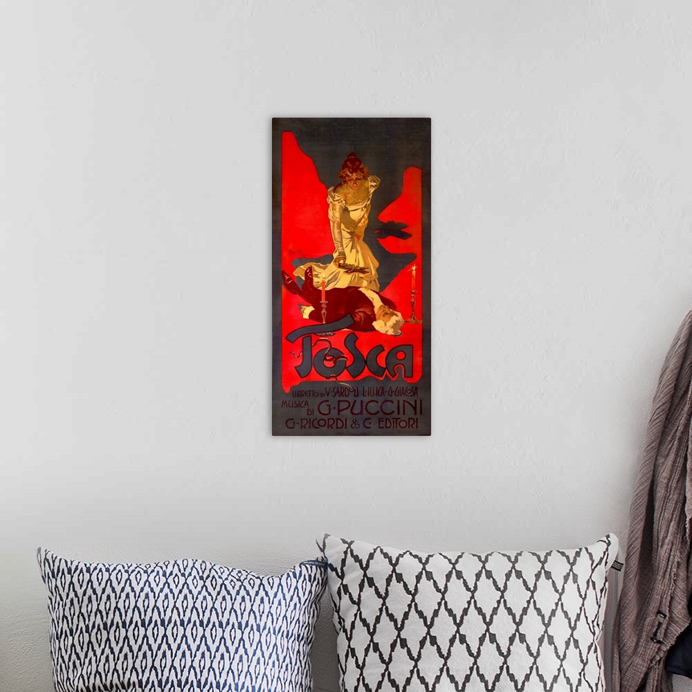 A bohemian room featuring Tosca, Musica di Puccini, Vintage Poster