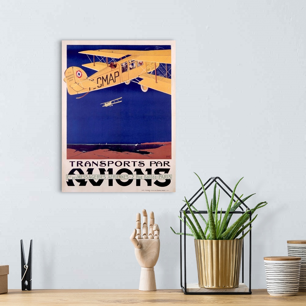 A bohemian room featuring Transports Par Avions, Vintage Poster, by Terrando