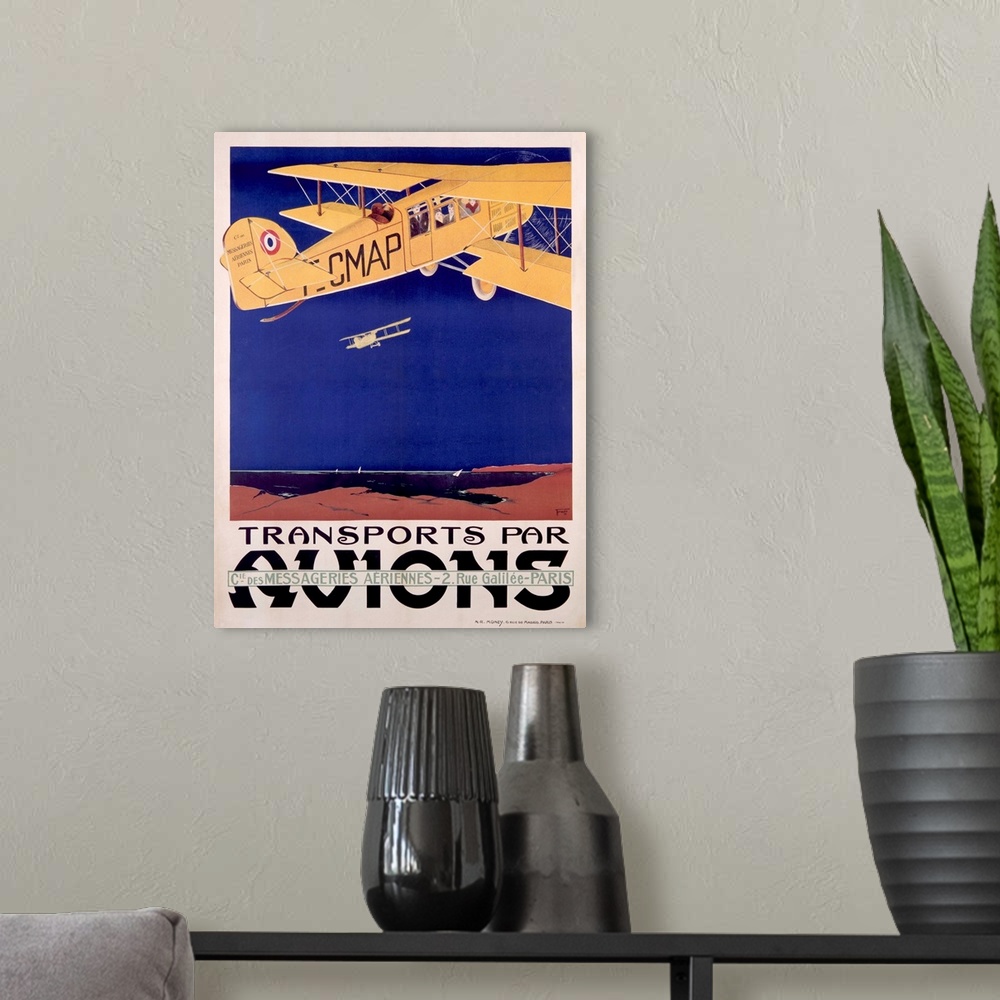 A modern room featuring Transports Par Avions, Vintage Poster, by Terrando