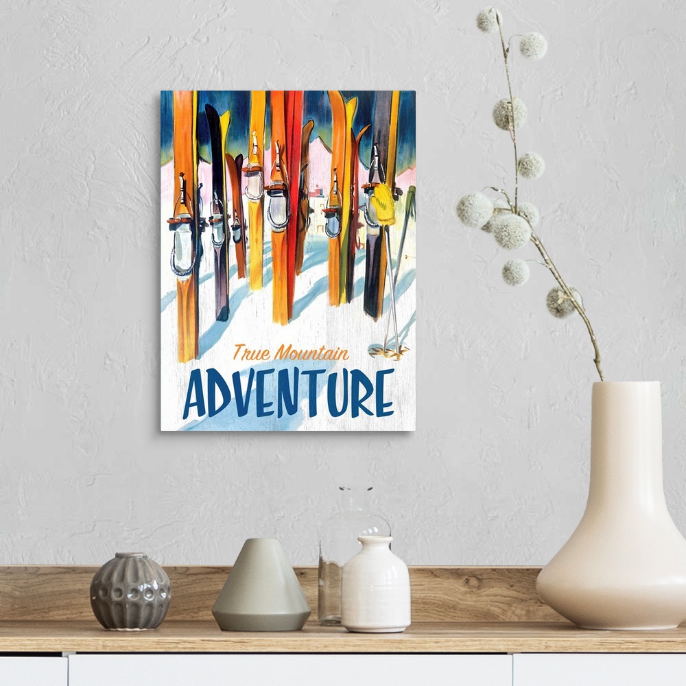A farmhouse room featuring True Mountain Adventure Vintage Advertising Poster