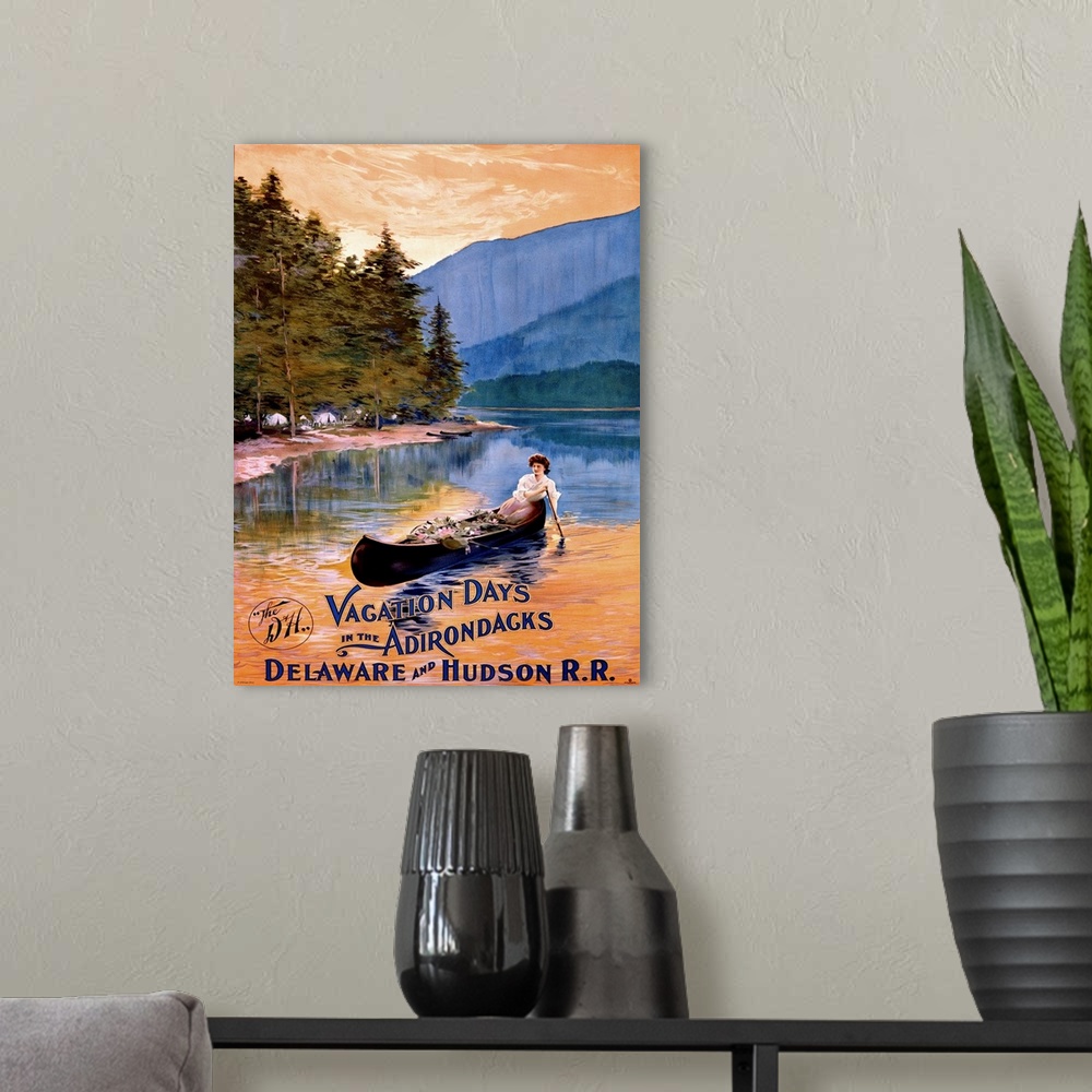 A modern room featuring Vacation Days in the Adirondacks, Vintage Poster