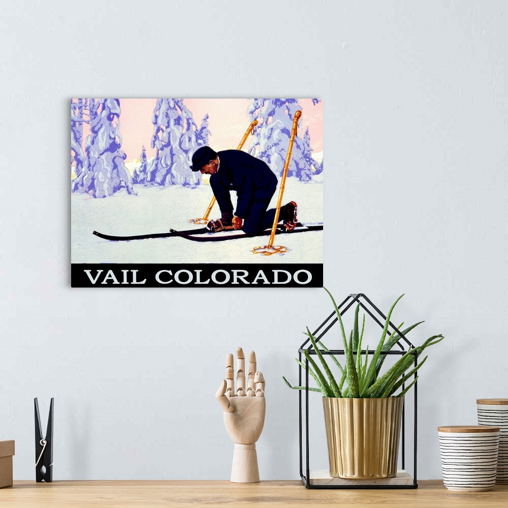 A bohemian room featuring Vail Colorado Vintage Advertising Poster