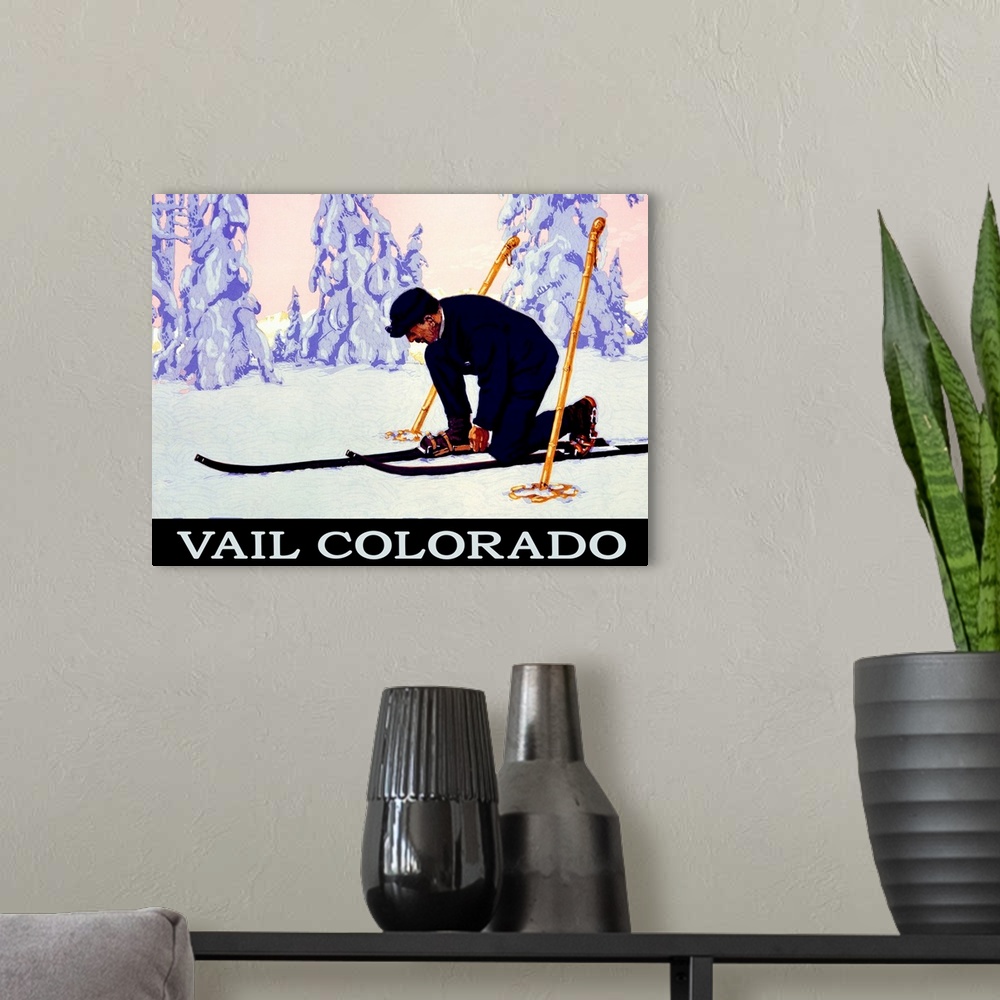 A modern room featuring Vail Colorado Vintage Advertising Poster