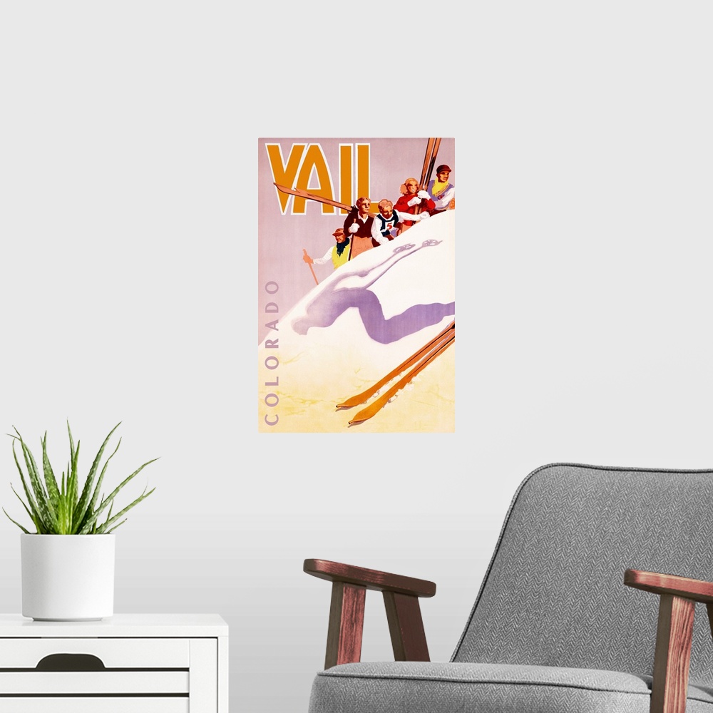 A modern room featuring Vail Colorado Vintage Advertising Poster