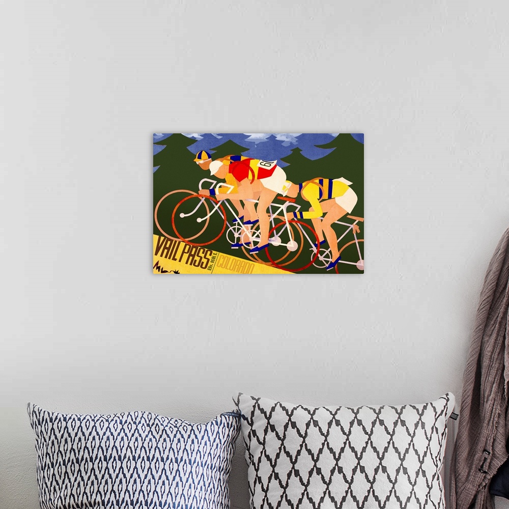 A bohemian room featuring Vintage Cycling Poster