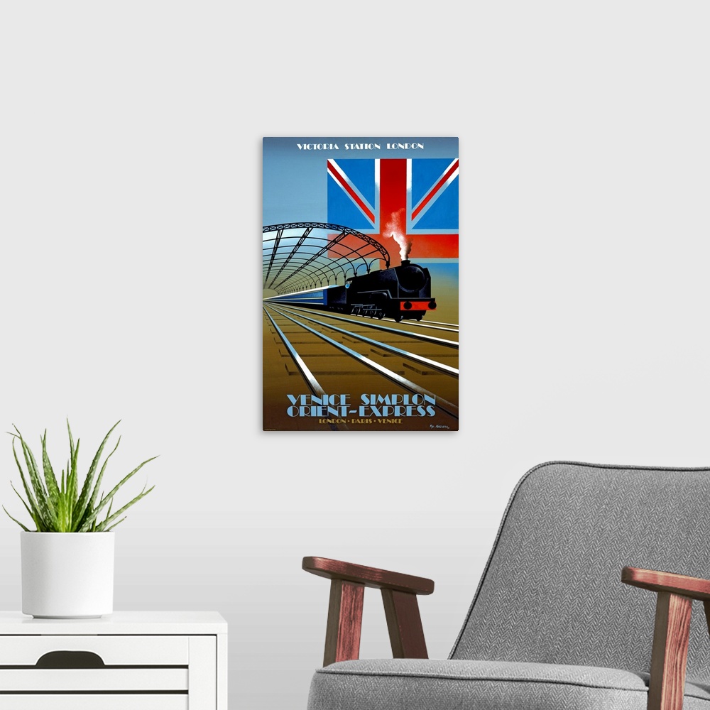 A modern room featuring Venice Simplon, Orient Express, Vintage Poster