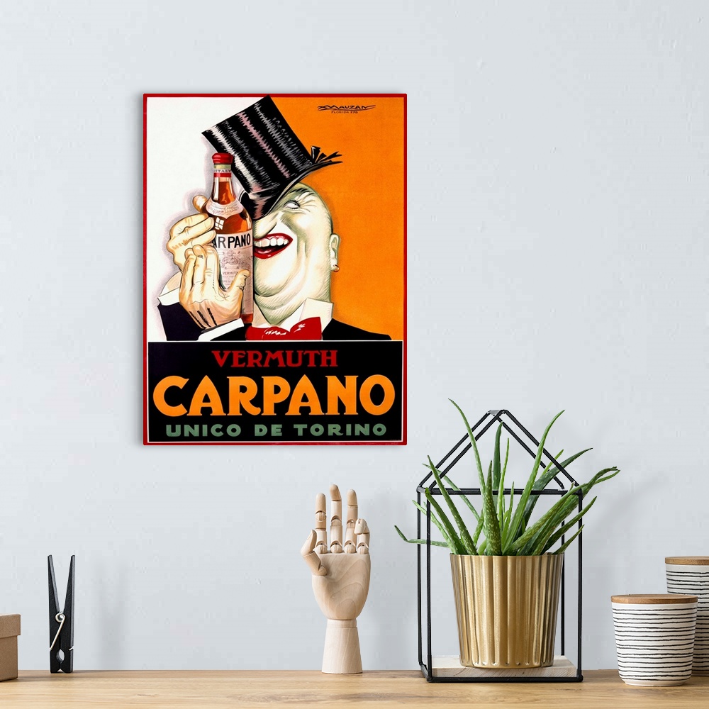 A bohemian room featuring Vermuth Carpano/Unico de Torino Vintage Advertising Poster