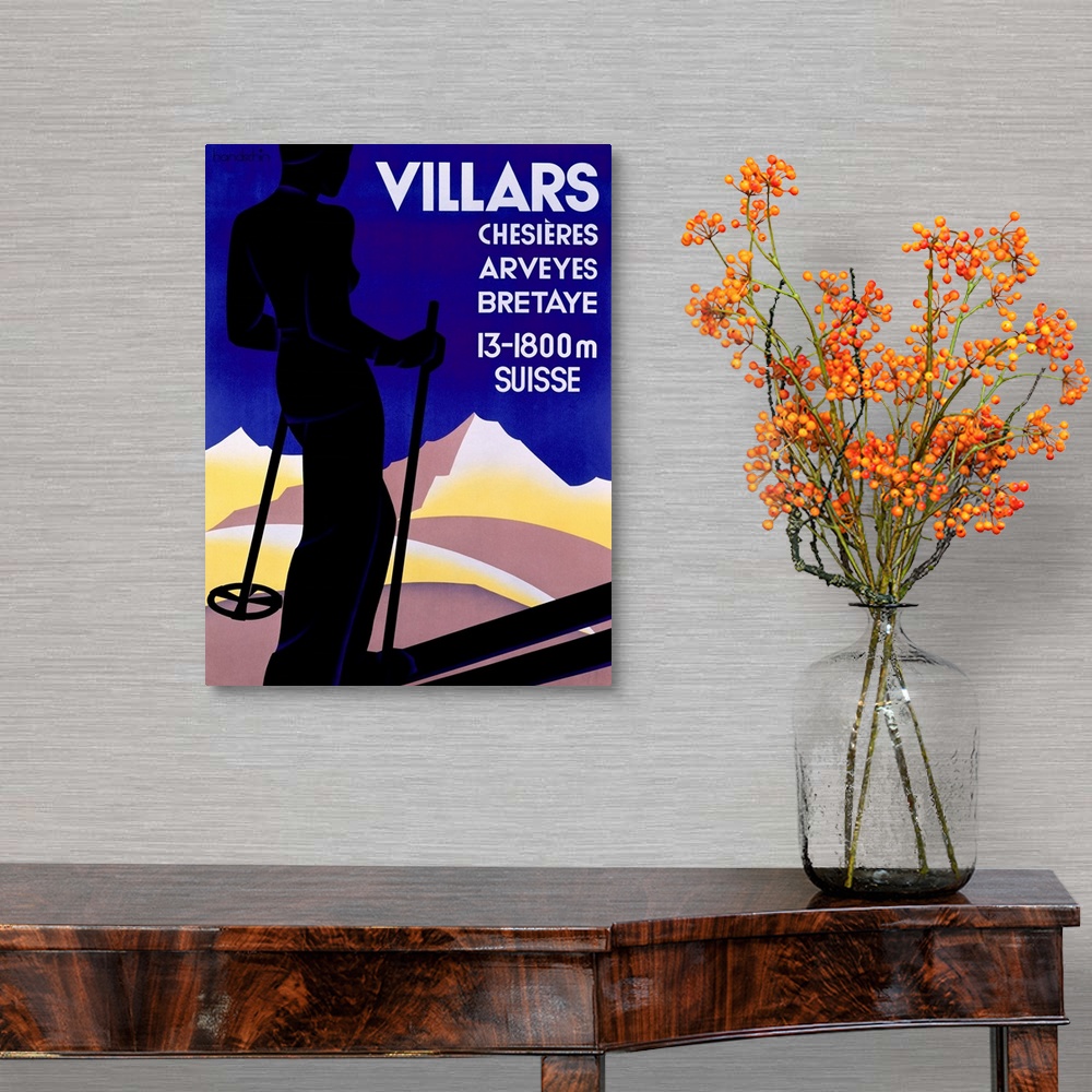 A traditional room featuring Villars, Suisse, Vintage Poster, by Johannes Handschin
