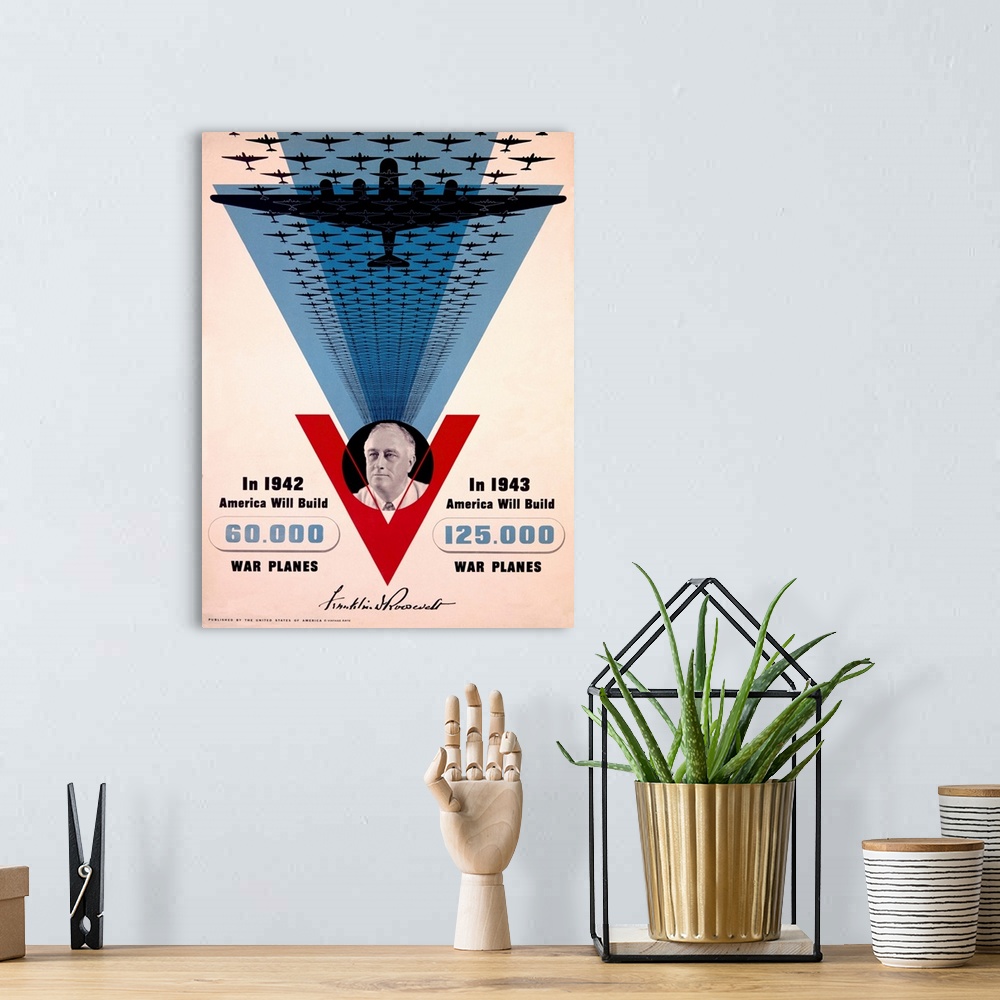 A bohemian room featuring War Planes, Victory, Franklin D. Roosevelt, Vintage Poster, by Jean Carlu