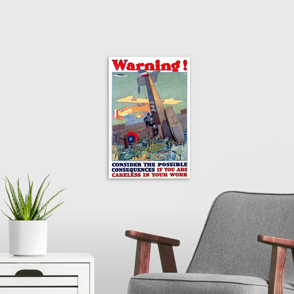A modern room featuring Warning!, Vintage Poster, by Ry Britton