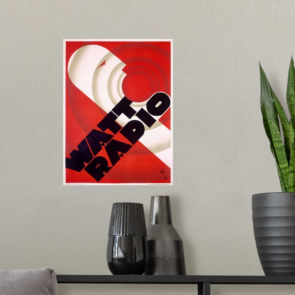 A modern room featuring Classic three-color poster advertising the Watt Radio Station.