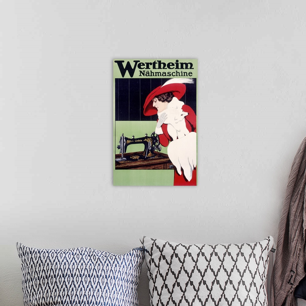 A bohemian room featuring Wertheim, Sewing Machine, Vintage Poster