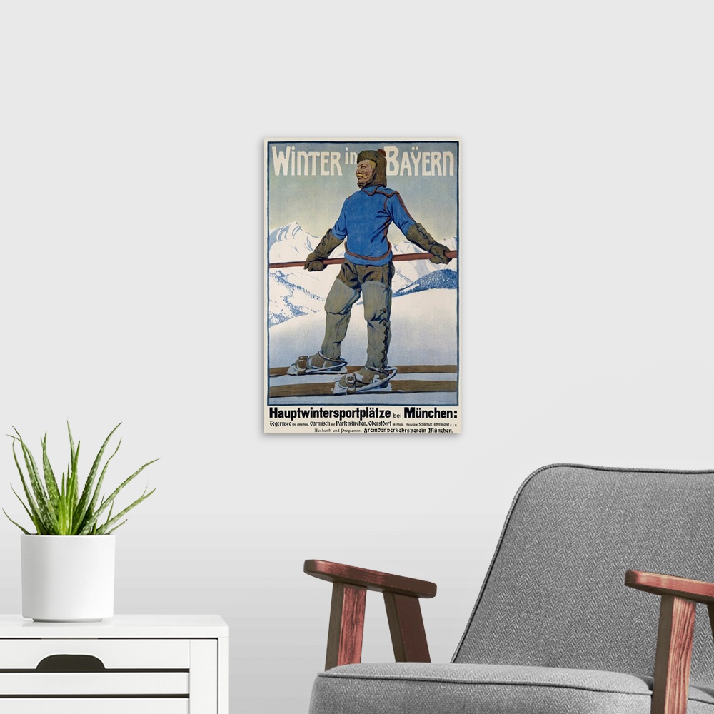 A modern room featuring Winter in Bayern, Vintage Poster, by Erler