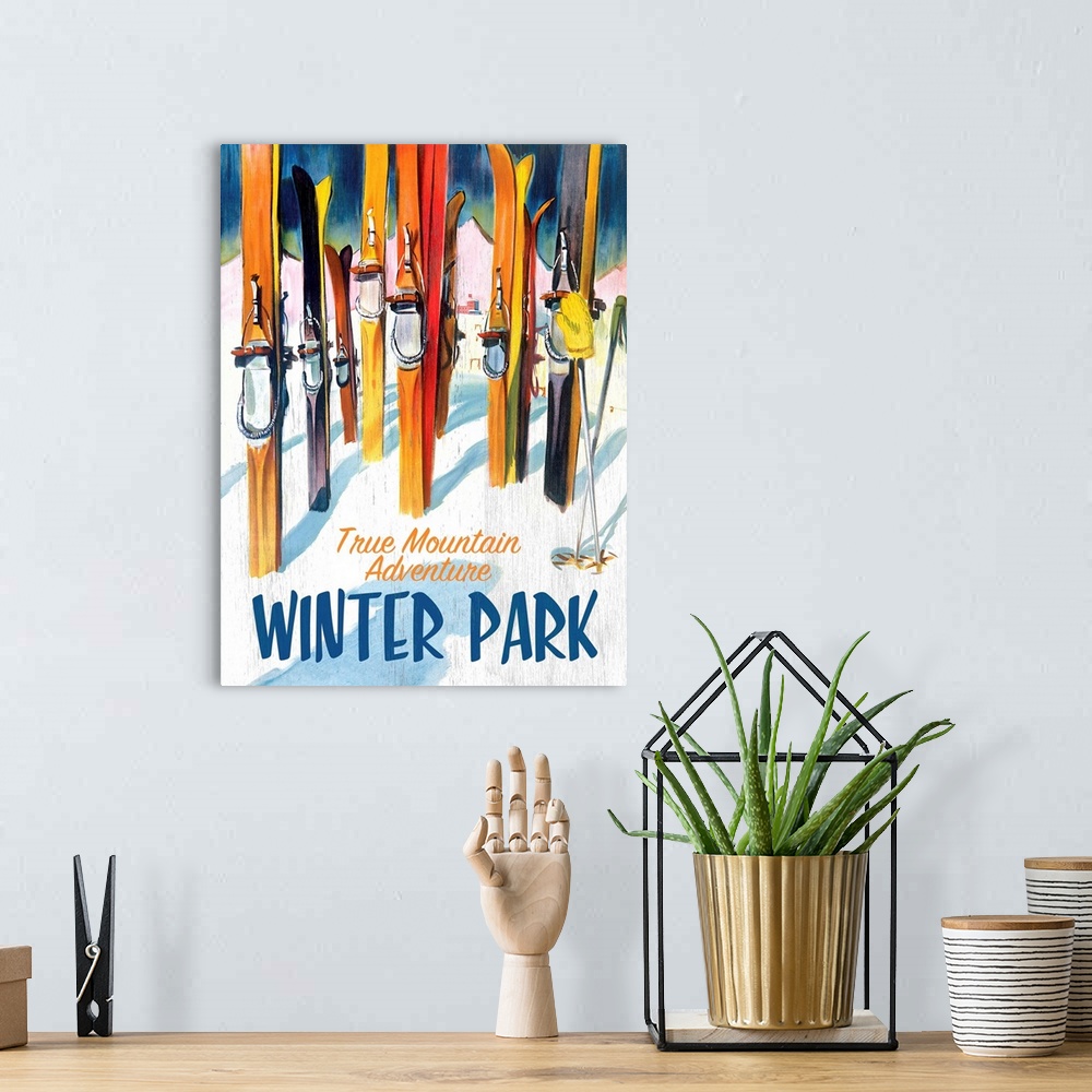 A bohemian room featuring Winter Park Vintage Advertising Poster