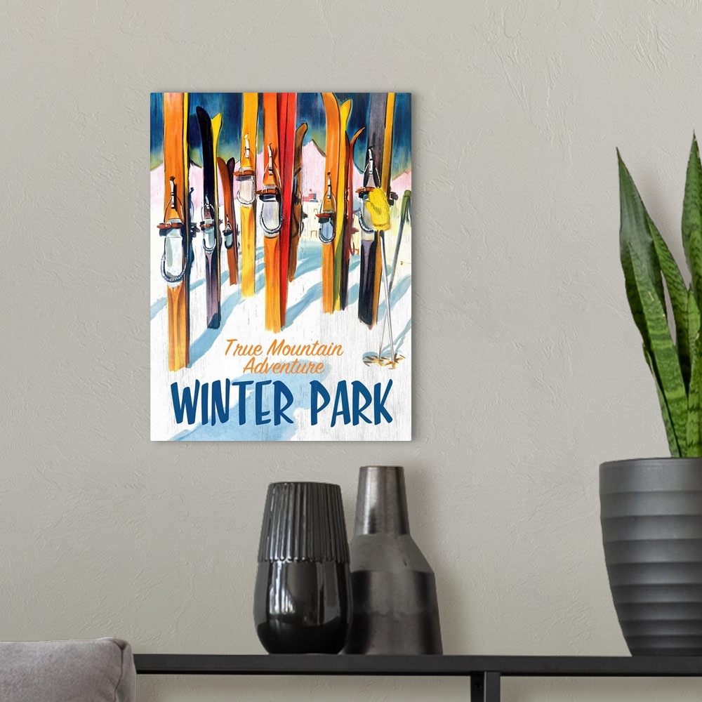 A modern room featuring Winter Park Vintage Advertising Poster