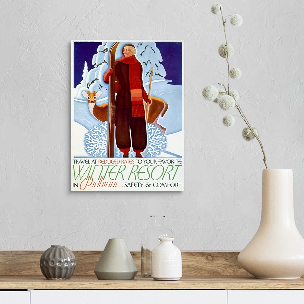 A farmhouse room featuring Winter Resort, Pullman , Vintage Poster