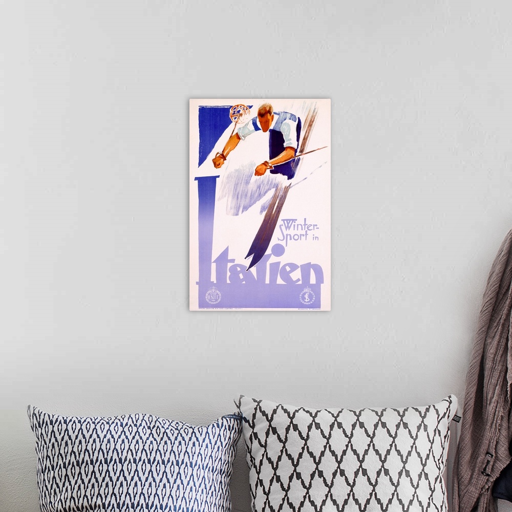 A bohemian room featuring Winter Sport in Italien, Vintage Poster