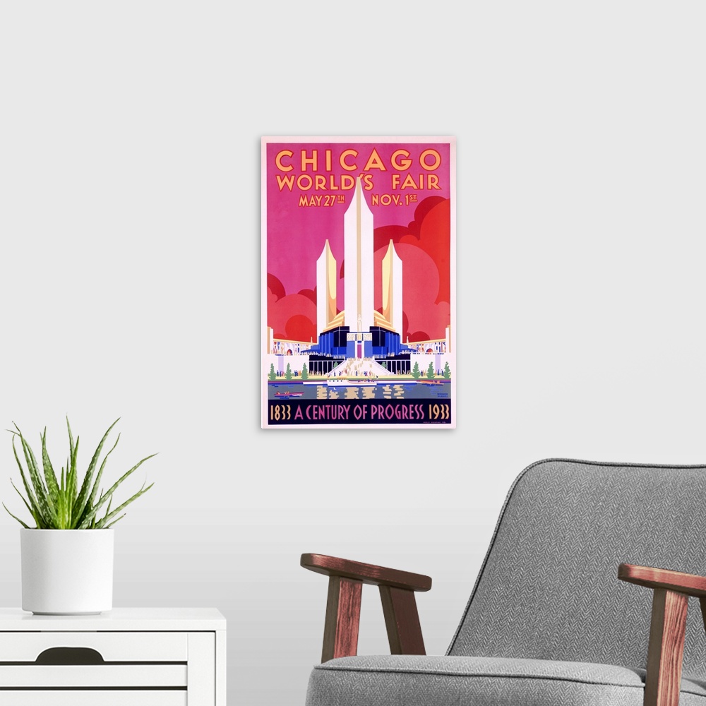 A modern room featuring This early 20th century poster makes use of modern san serif typefaces, bold color palettes, and ...