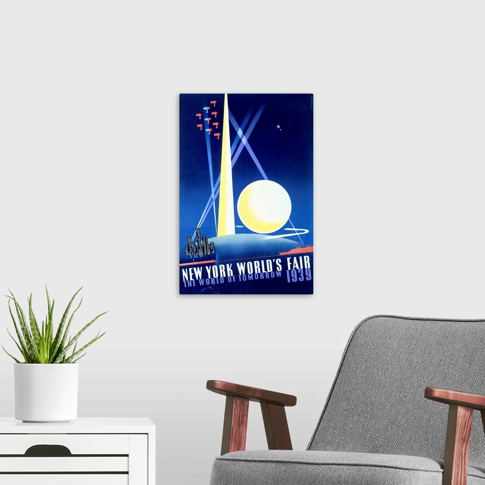A modern room featuring Worlds Fair, New York, 1939, Vintage Poster